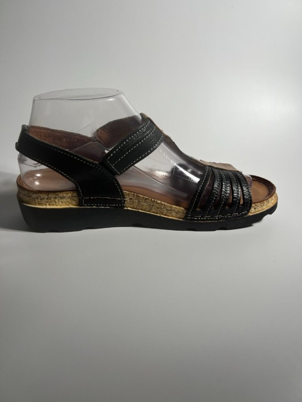 Spring Step Leather Strappy Wedge Sandals Black Brown Women’s EU 38 US 7.5 - Picture 8 of 11